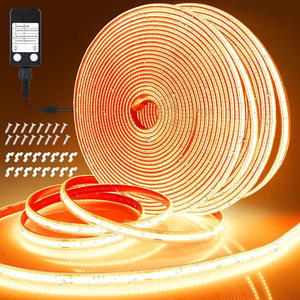 StarryEver COB LED Streifen Außen Strom, IP67 Wasserfest LED Stripes Dimmbar Outdoor, Lichtband LED Selbstklebend, LED Band für Garten Balkon Küche Innen Wohnzimmer (20M 6400LED Warmweiß)