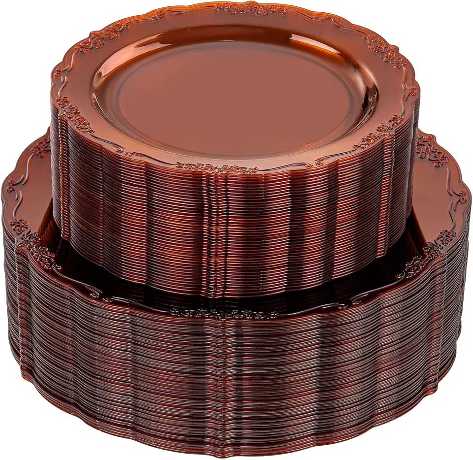 U-QE 100PCS Amber Plastic Plates - Clear Brown Plastic Plates