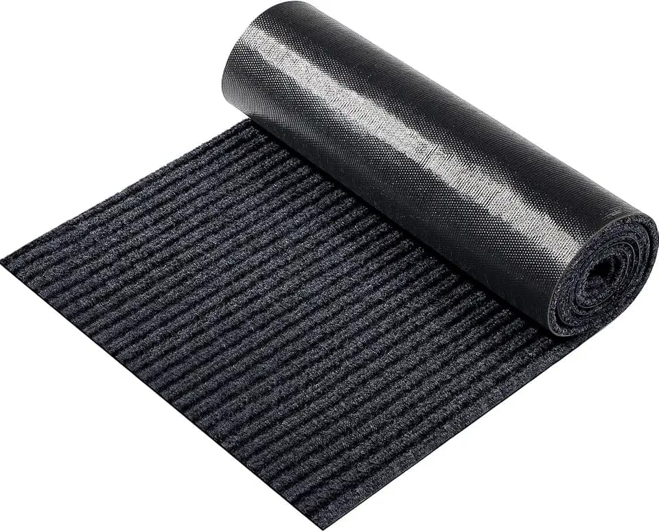 Nuanchu Large Semi-Finished Striped Doormat Waterproof Entry Mat with Rubber Lining, Indoor and Outdoor Mat for Wet Weather, Entrance Shoe Scraper, Kitchen, 24 x 35(Black,2 Rolls)