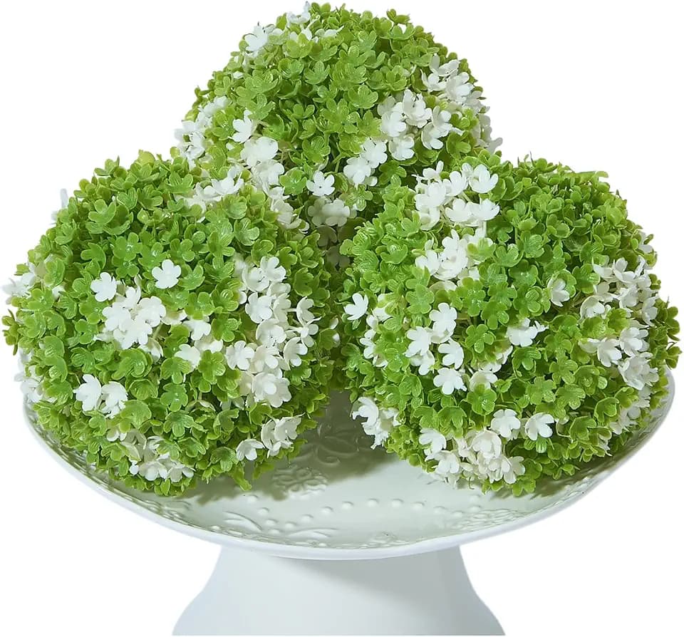 4" Fake Flower Decorative Balls for Bowls, Faux Topiary Balls Bowl Fillers Artificial Flower Ball for Centerpieces Home Table Decor White Green 3Pcs