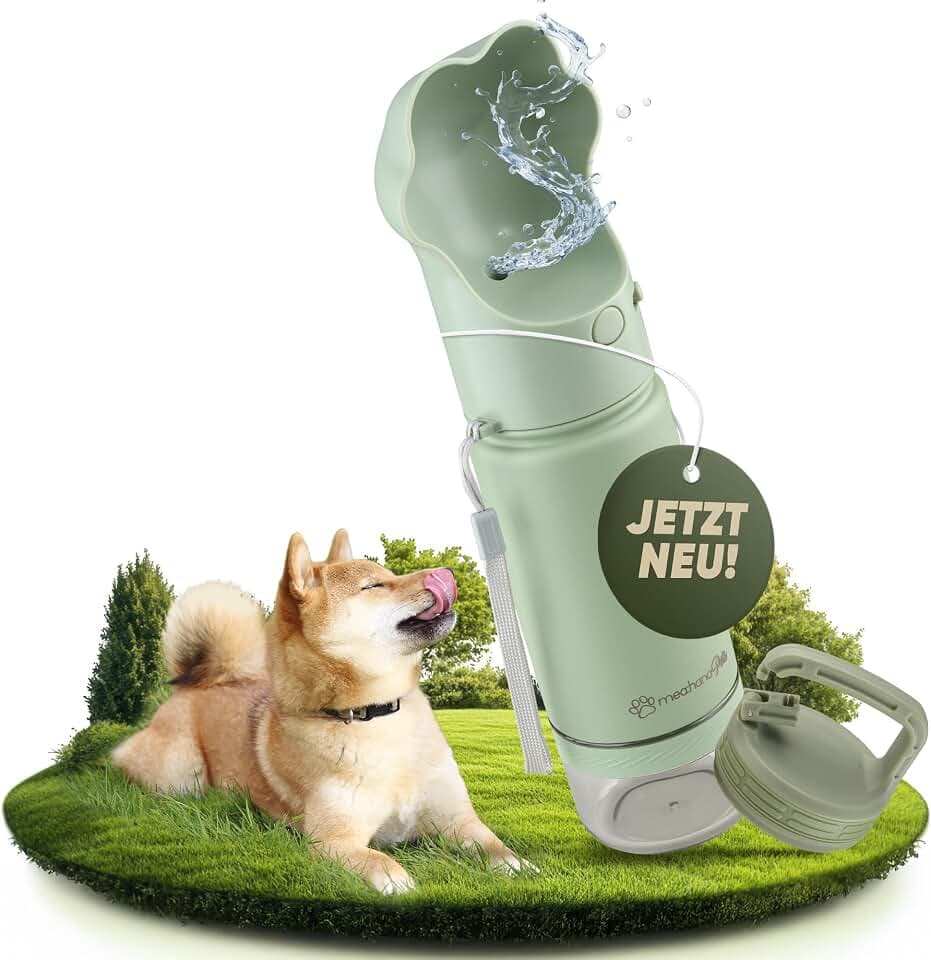Pets Hundetrinkflasche für unterwegs mit Trinkdeckel & Aufbewahrung -Ideal für Reisen,Outdoor- Isolierte Edelstahl Flasche,Hundeflasche mit Futterbehälter - GRATIS Zusatz-Deckel mit Karabiner