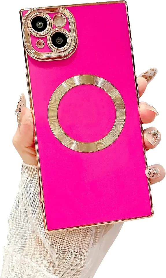 Owncase Magnetic for iPhone 14 Plus Case, (Compatible with MagSafe) (Full Camera Lens Protection) (Reinforced Corners) Shockproof Soft TPU Electroplate Edge Bumper Case for Women, Hot Pink