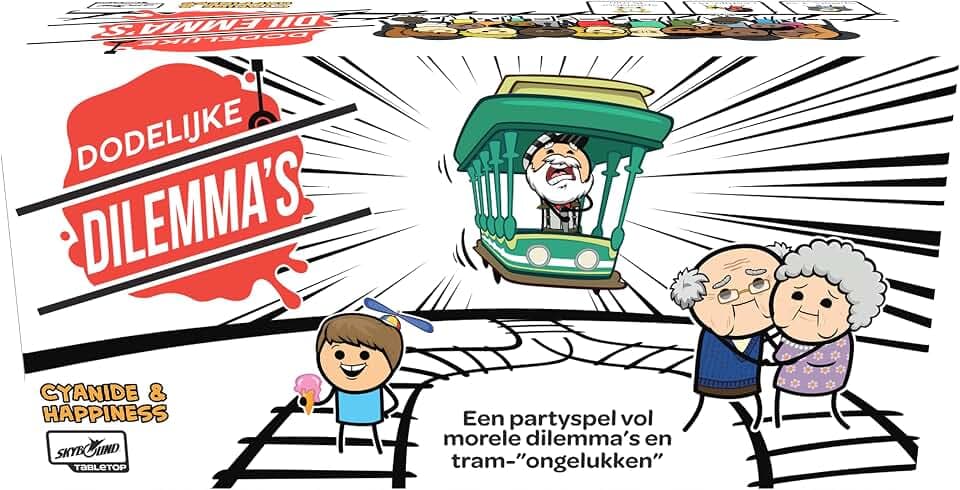 Lucky Duck Games | Trial by Trolley| Nederlandstalige Versie| Partyspel & Kaartspel | 3-13 Spelers | 14+ | 15+ Min | Morele Dilemma's, Diskussionen, Humor & Spanning