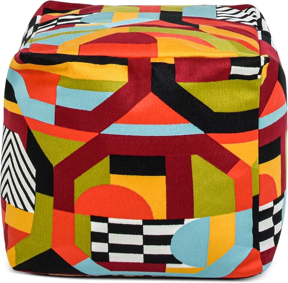 Jennifer Taylor Home Pouf 23" Luxury Oversized Bean Bag Cube Ottoman, Colorpop Multicolored Embroidery
