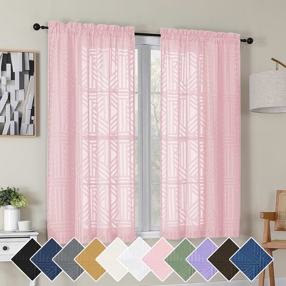 Simplebrand Blush Semi Sheer Curtains 54 Inch Length 2 Panels for Bedroom