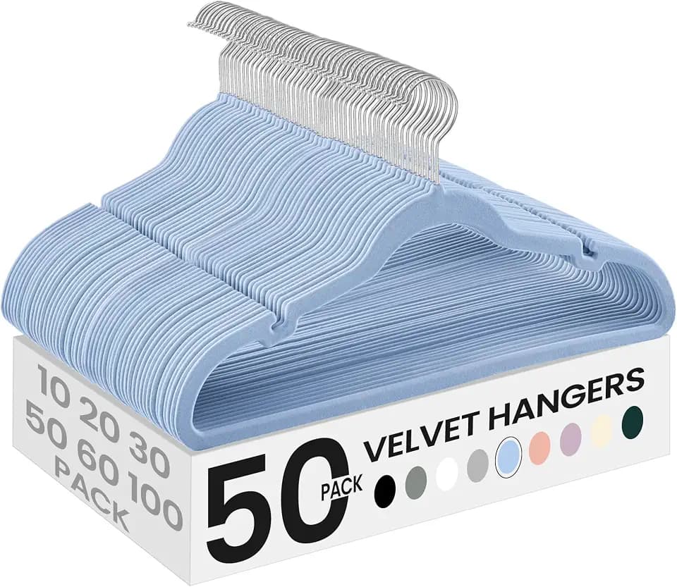 SONGMICS Velvet Hangers 50 Pack, Non-Slip Clothes Hangers, Space-Saving