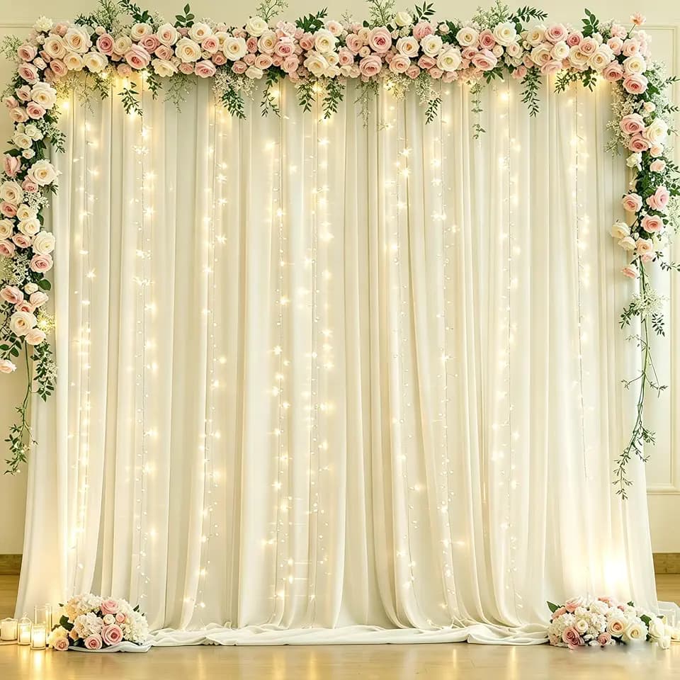 10 x 10ft Ivory Backdrop Curtains with Lights String for Party