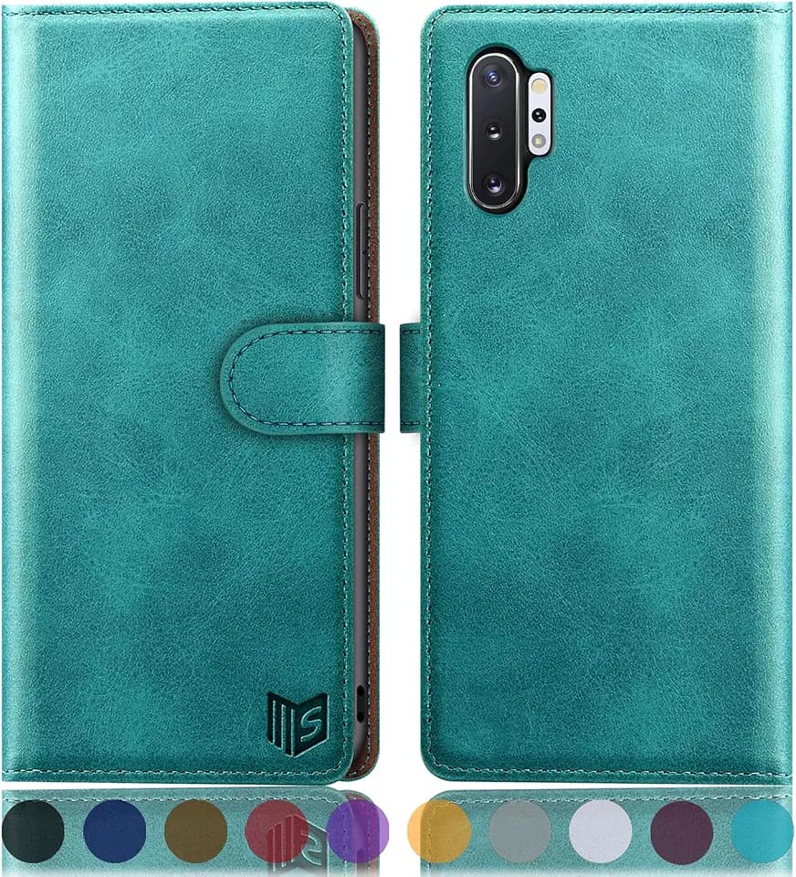SUANPOT for Samsung Galaxy Note 10+/10 Plus 6.8" with RFID Blocking Leather Wallet case Credit Card Holder, Flip Folio Book Phone case Cover for Women Men for Note10 Plus case Wallet Blue Brown