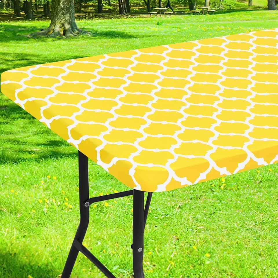 Smiry Picnic Fitted Table Cover, 6 Foot Flannel Backed Vinyl Tablecloth