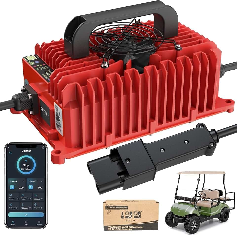 10L0L 15 Amp 48 Volt Golf Cart Charger for Yamaha G19 G22, Smart Golf Cart Battery Charger, 3 Battery Types Support, Batterys Repair, Automatic Power Recharge IP67 Waterproof,Red