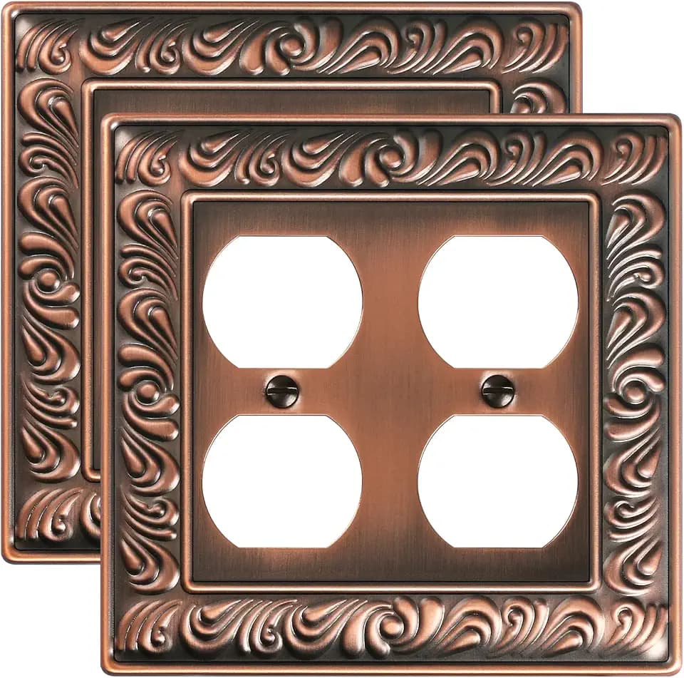 2-Pack Paisley Pattern Double Duplex Outlet Cover,Metal Switch Plates