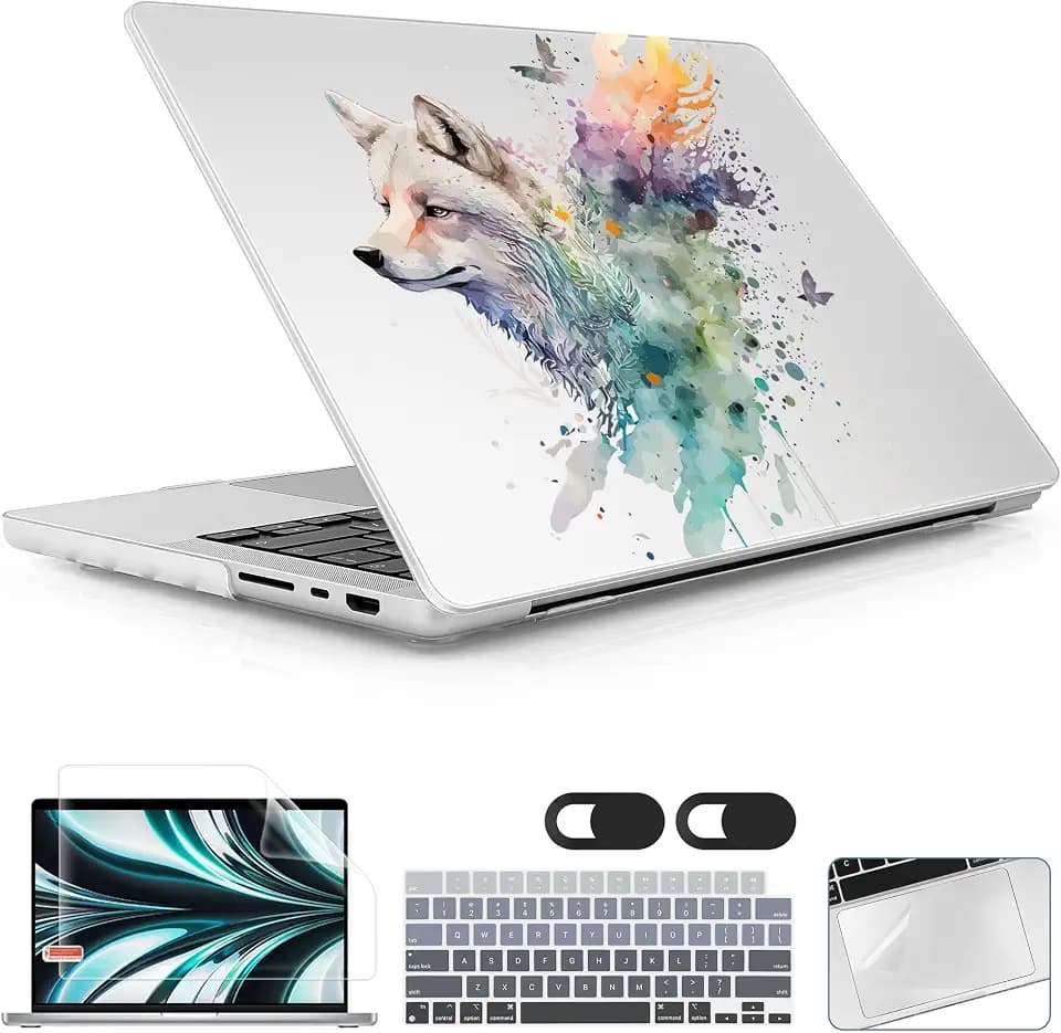 Case for 2026 MacBook Pro 14-inch M5 M4 M3 M2 M1 Pro/Max Chip, Release 2026 2025-2021, Model A3427 A3426 A3434 A3112 A3401 A3185, Plastic Hard Shell Case with Keyboard Cover, Wolf