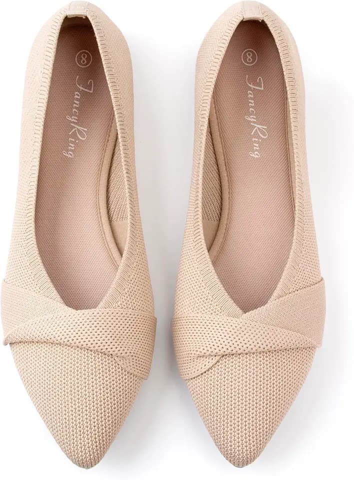 Women's Pointed Toe Knot Breathable Knit Ballet Flats