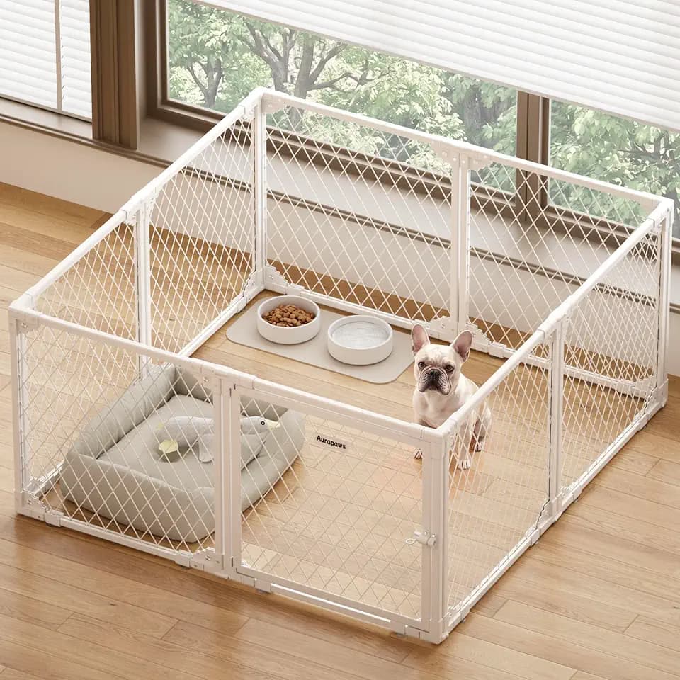 Dog Playpen Indoor, 8 Panel, 24" White Metal Puppy Playpen
