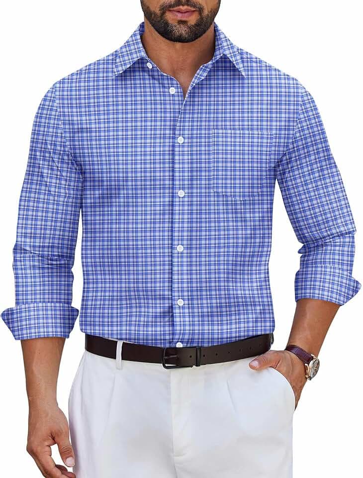 COOFANDY Men's Wrinkle Free Plaid Dress Shirt Long Sleeve Button Down Shirt