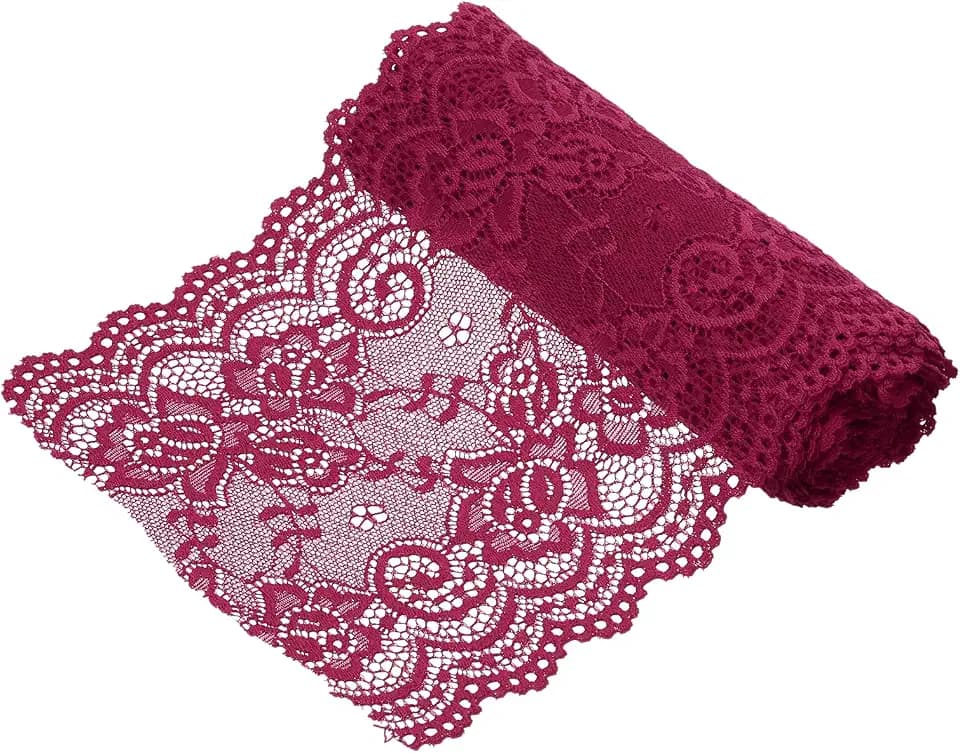 QUARKZMAN 6 Zoll Breite 3 Yard Elastische Spitzenborte Dehnbare Blumenmuster Spitzenbesatz Bestickter Stoff Zum Nähen Basteln Und DIY Handwerksgeschenkverpackung Blumensträuße (Weinrot)