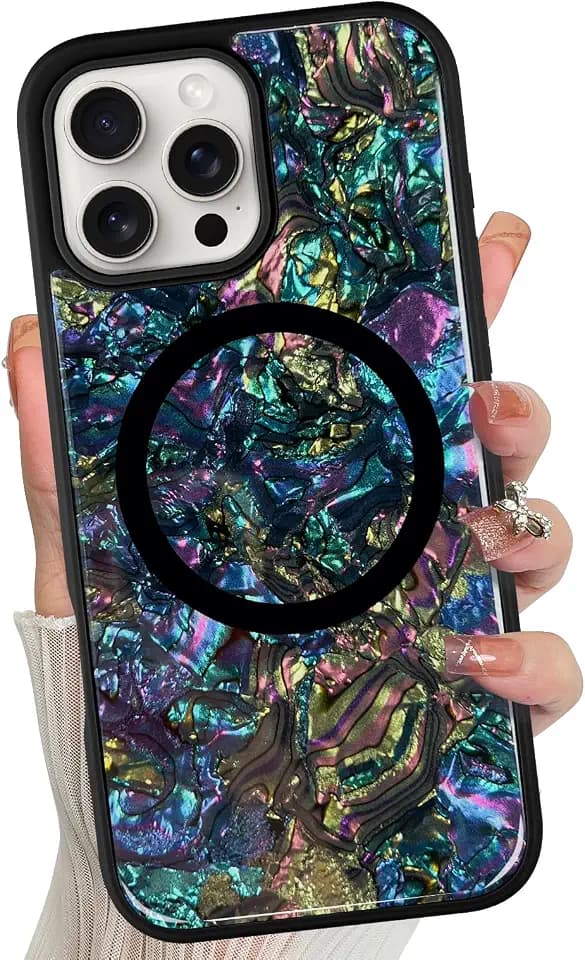 Magnetic for iPhone 16 Pro Max Case Abalone Shell, Classic Black