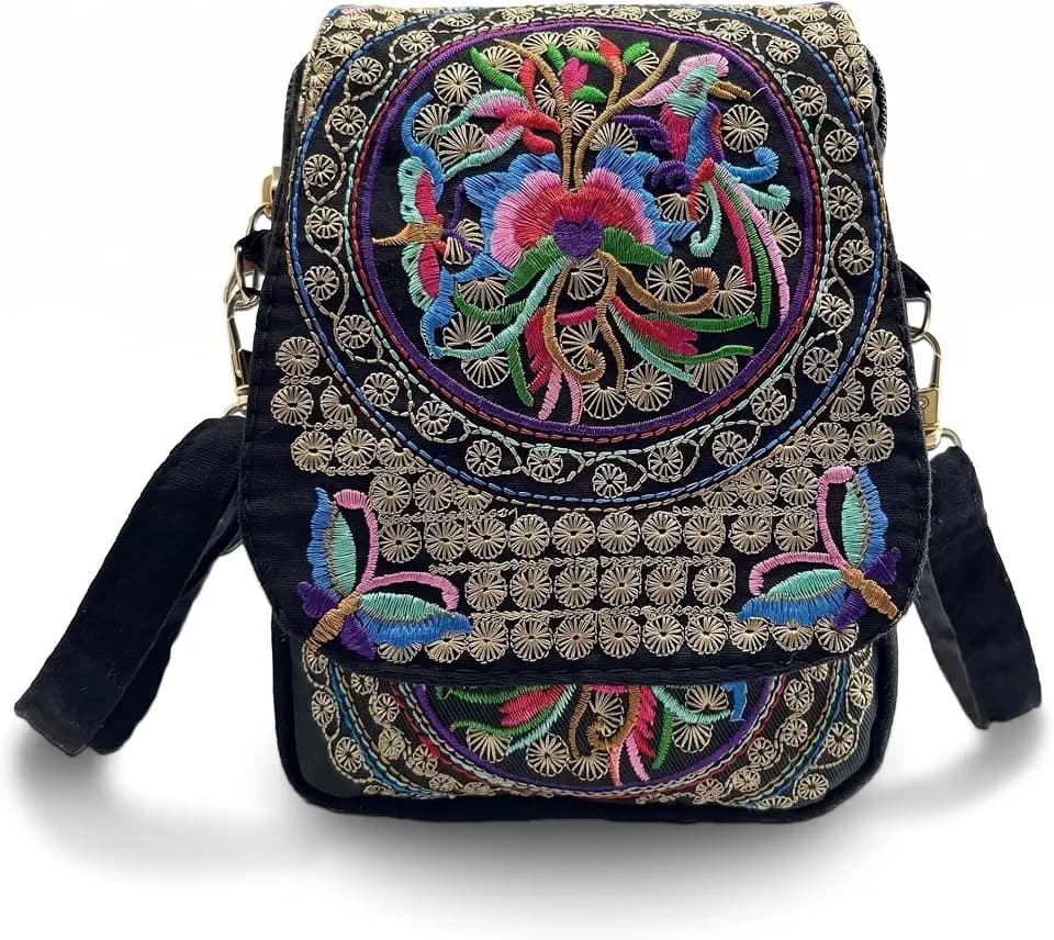 Embroidered Crossbody Bag Boho Ethnic Shoulder Bag Vintage Handmade Women Cellphone Pouch Small Handbag Coin Purse