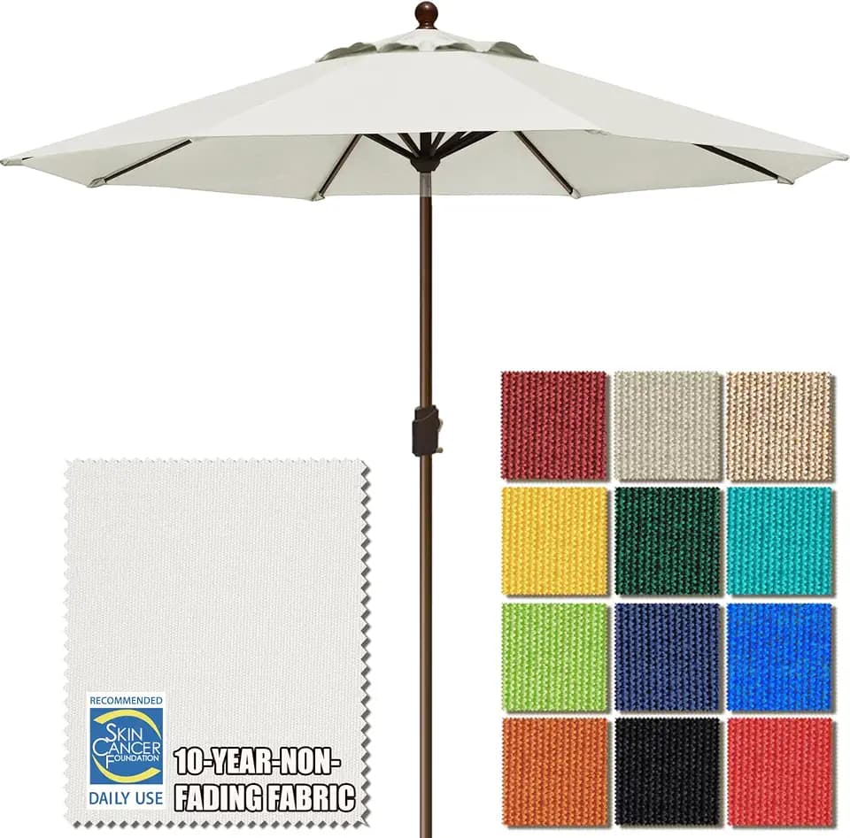 EliteShade USA 10-Year-Non-Fading 9Ft Market Patio Umbrella, UPF 50+ UV Protection Performance Sun Umbrella, Heavy Duty Commercial Grade Outdoor Table Umbrella with Crank & Tilt, Windproof Vented Top for Garden, Pool, Deck and Outdoor Playsets, White