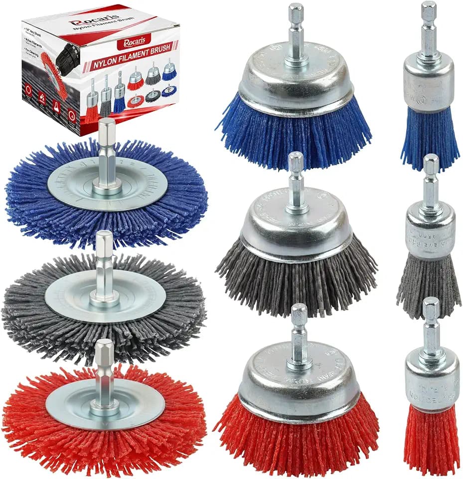Rocaris 9 Pack Nylon Filament Abrasive Wire Brush Wheel & Cup Brush Set
