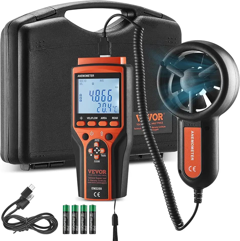 VEVOR 4-in-1 Anemometer 100,8MPH Luftgeschwindigkeitsmesser 168x75x36mm Windmesser IP44 Windmessgerät Windstärkemesser MAX/MIN/AVG/CU-Windgeschwindigkeitsdaten Geschwindigkeitsmessgerät