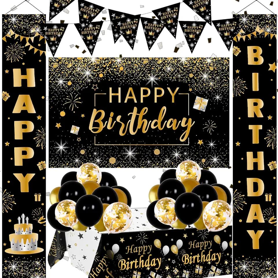 Black and Gold Birthday Decorations for Men Women