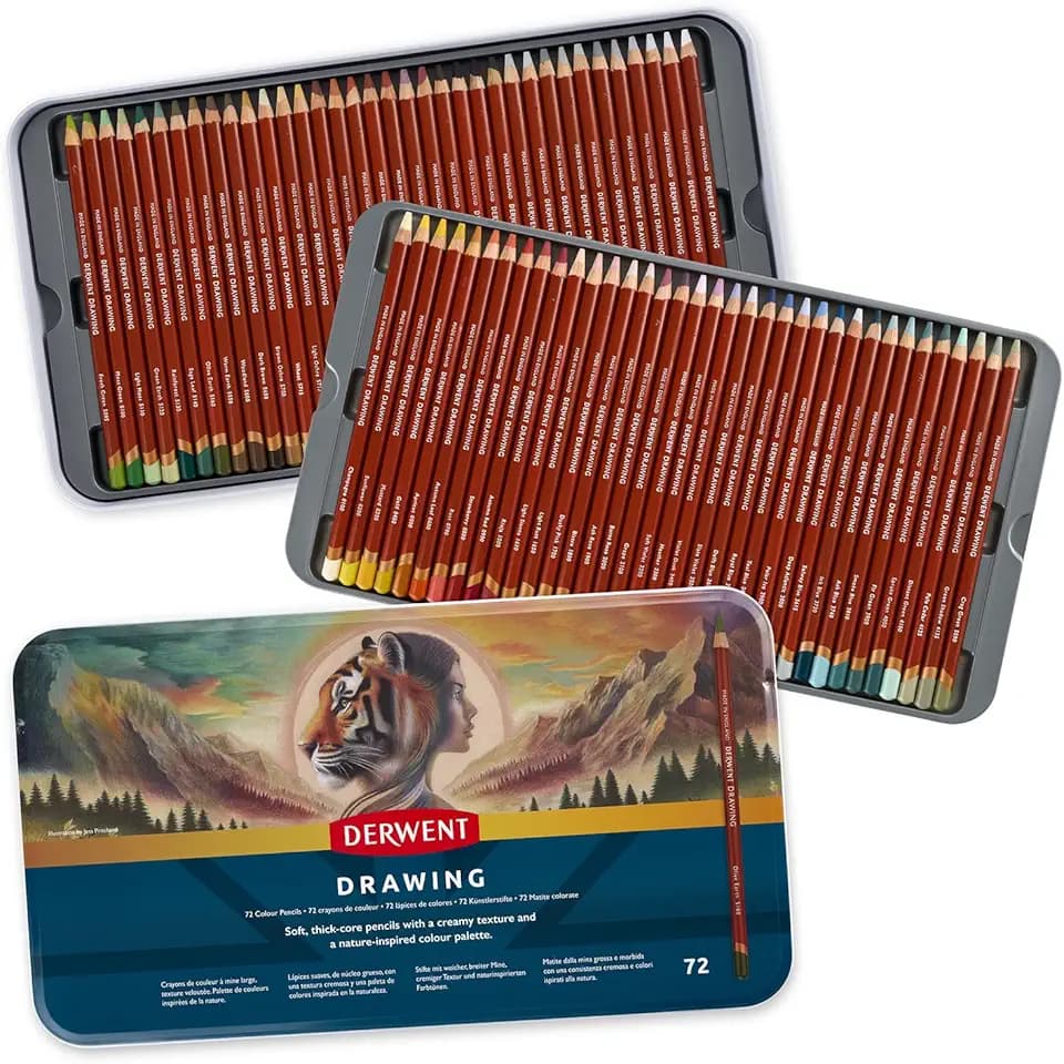 Derwent Drawing Buntstifte, 72er-Set in Blechdose, 5 mm runder Kern