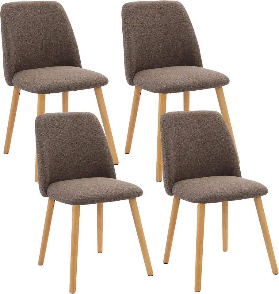 Esszimmerstühle 4er Set mit Holzbein, Moderner Küchenstuhl mit Filzgleiter, Polsterstuhl aus Chenille für Esszimmer Wohnzimmer, Mokkabraun