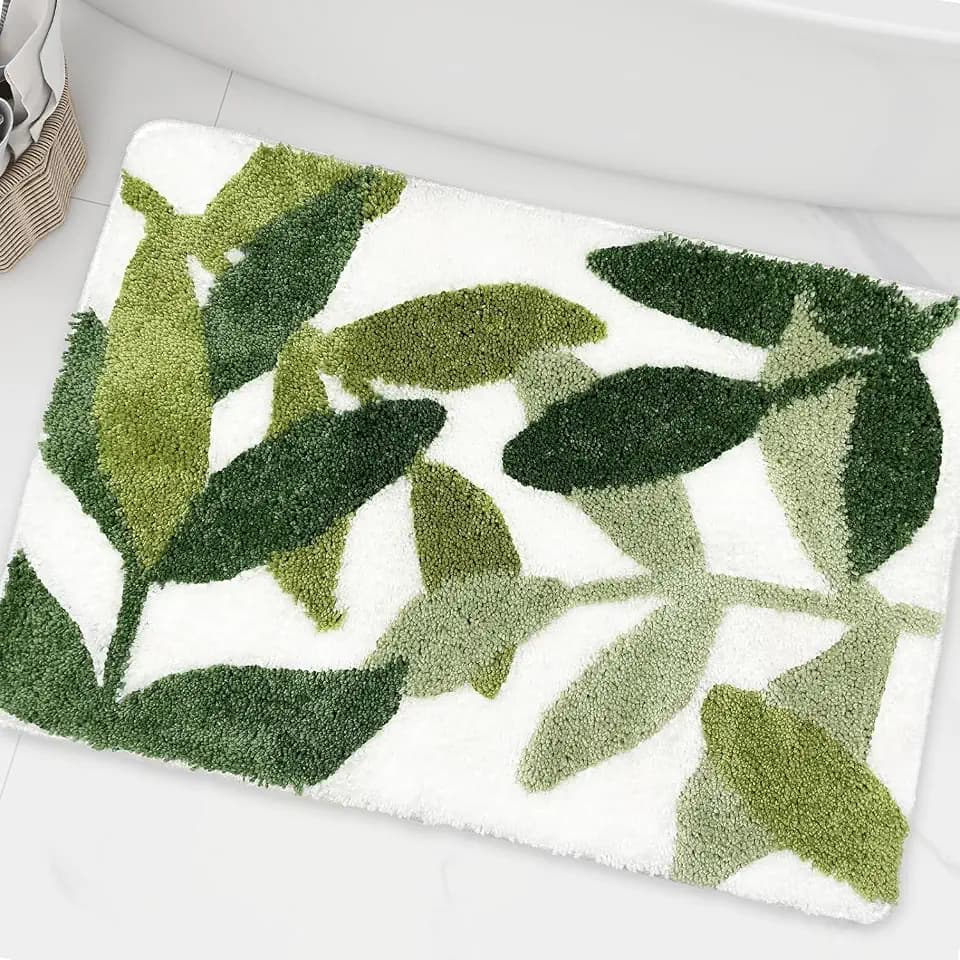 Bathroom Rugs 17.5"x25.5" Non Slip Absorbent Green Leaf Bath Rug