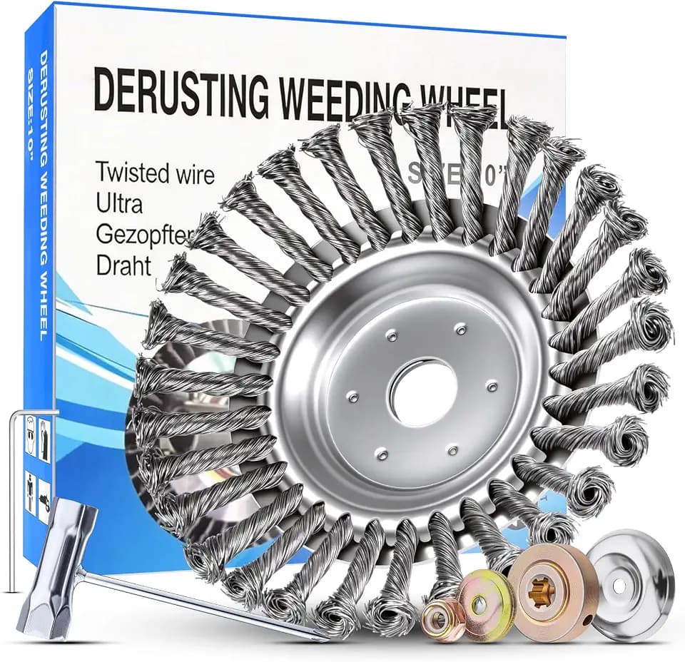 Profi Unkrautbürste für Freischneider, Wildkrautbürste für Motorsense, Ersatztrimmaufsatz für Rasenmäher – 25,4mm Bohrung Drahtbürste Freischneider, effiziente Entfernung von Unkraut und Moos (20CM)