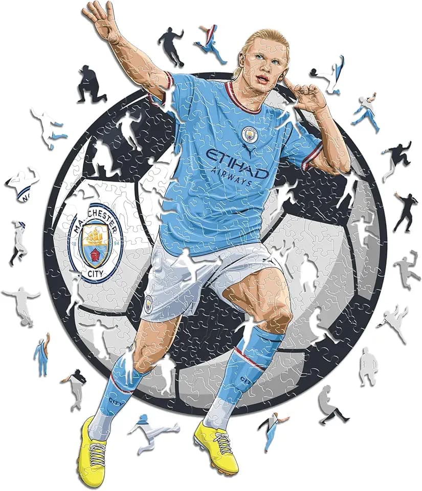Iconic Puzzles – Manchester City, Erling Haaland, offiziell Lizenziertes Holzpuzzle, 100% nachhaltig, Geschenk für Erwachsene und Kinder, Größe L, 500 Teile