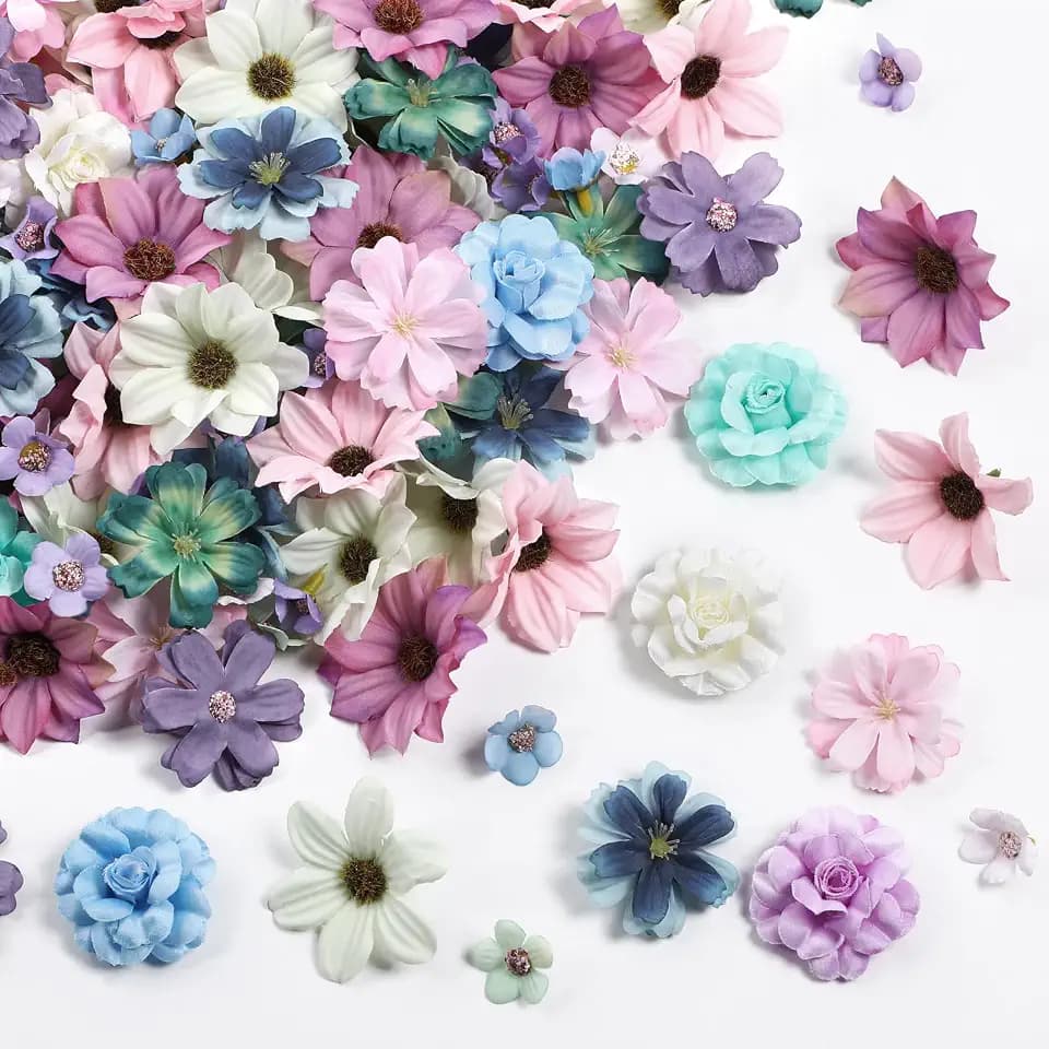 Cindeer 217 Pcs Mini Fake Flowers Bulk, Fabric Flowers, Blue Purple Series