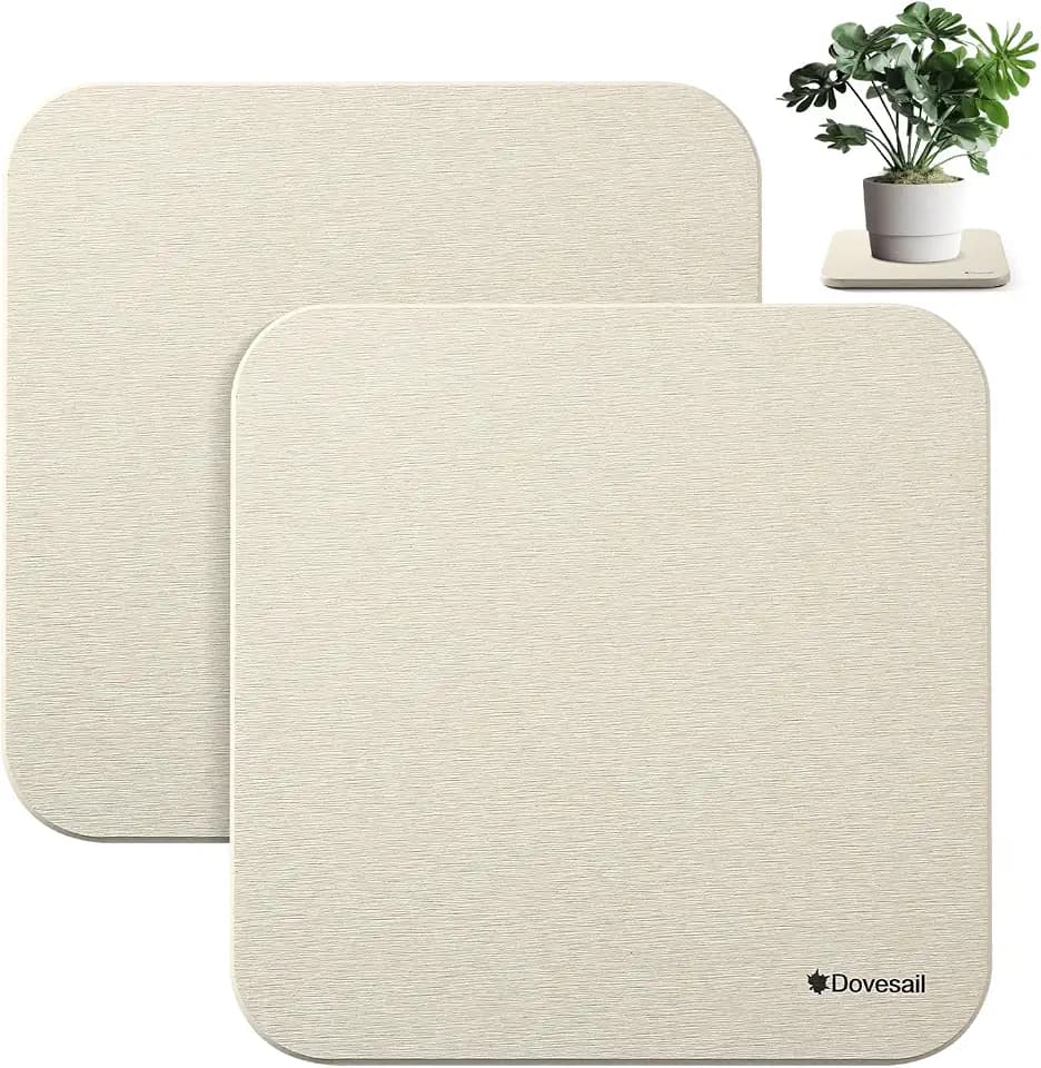 Plant Saucer, 12" Instantly Dry Diatomaceous Earth Stone Prevents Moisture Buildup, Flower Plant Tray Pot Saucer Keep Counter and Floors Dry and Clean (2 Pack) -Light Grey