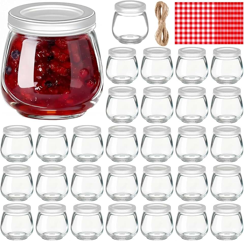 LemonRoad 30 Pcs Glass Jars with Lids Mini 3.4 oz Yogurt Jars for Jam