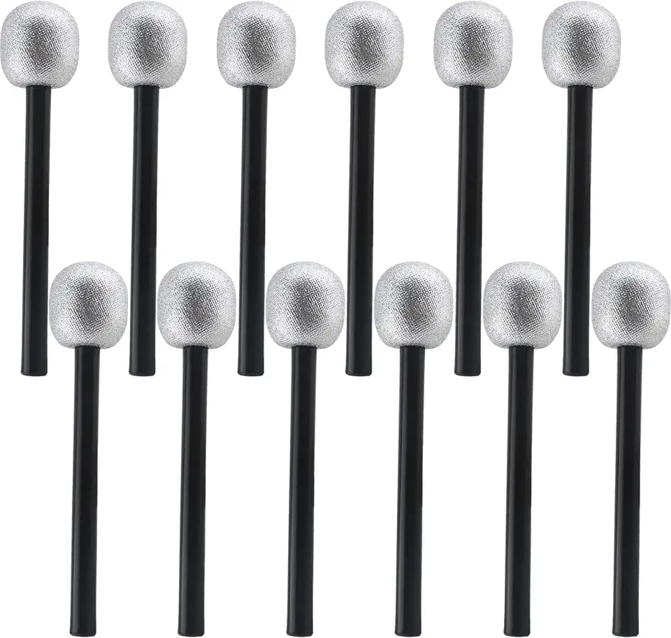 12 Pcs Glitter Microphone Props 27 x 7 cm Silver Pink Fake Microphones for Karaoke Stage Performance Halloween Cosplay Party