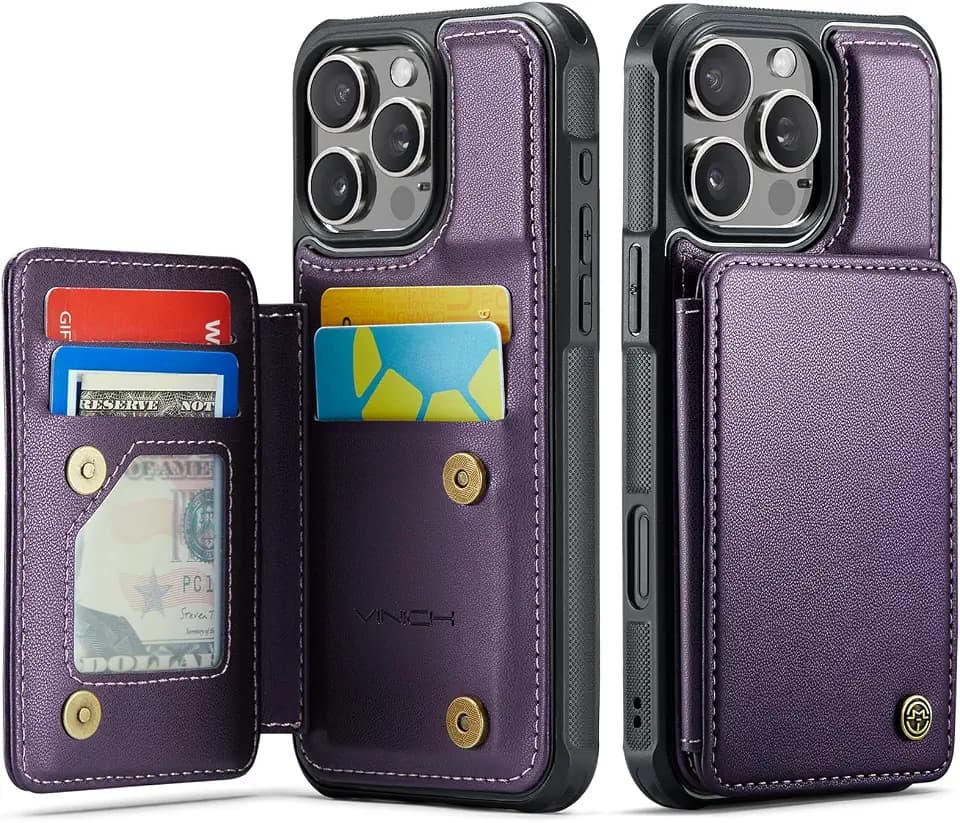 Vinich for iPhone 16 Pro Wallet Case with Card Holder, Purple