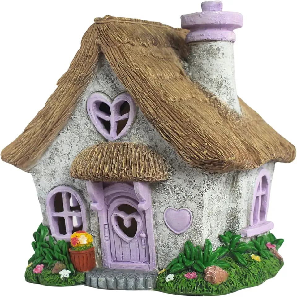 PRETMANNS Solar Fairy House for Outside, Lavender, 7.56" High