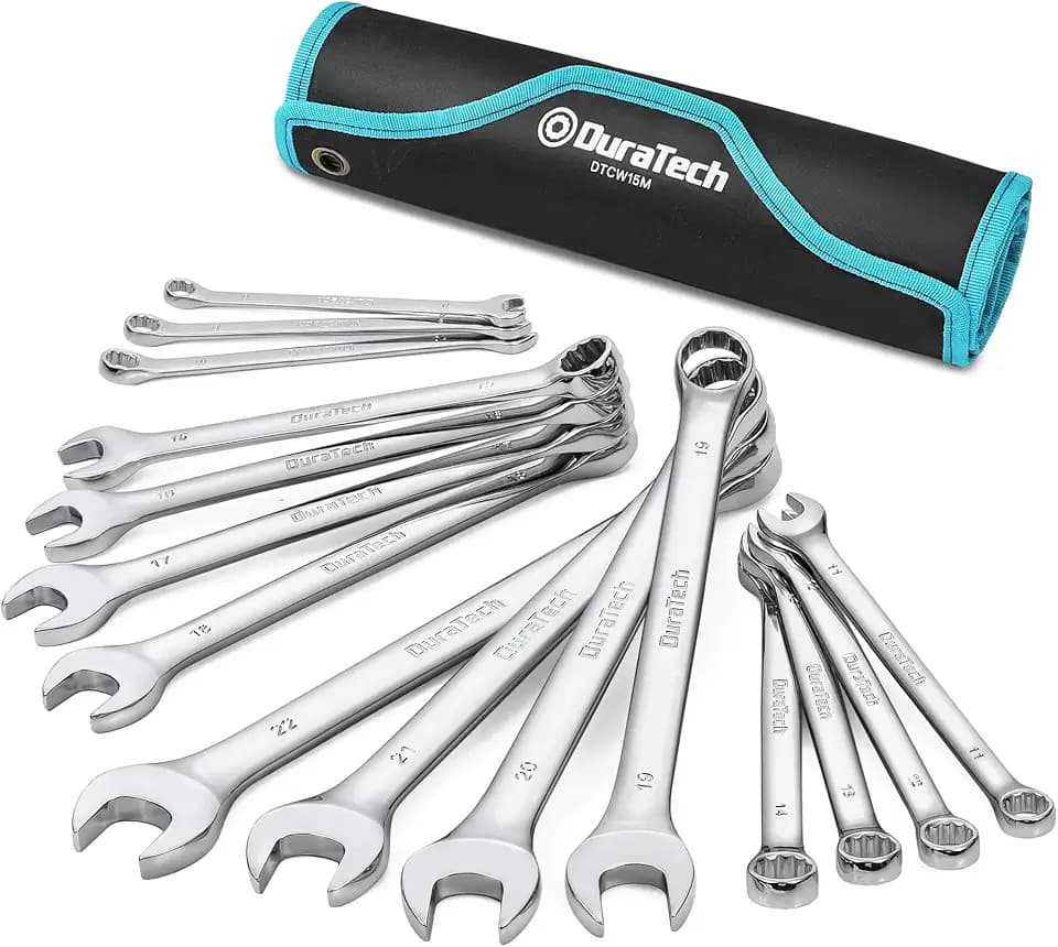 DURATECH Combination Wrench Set, Metric, 15-Piece, 8-22mm