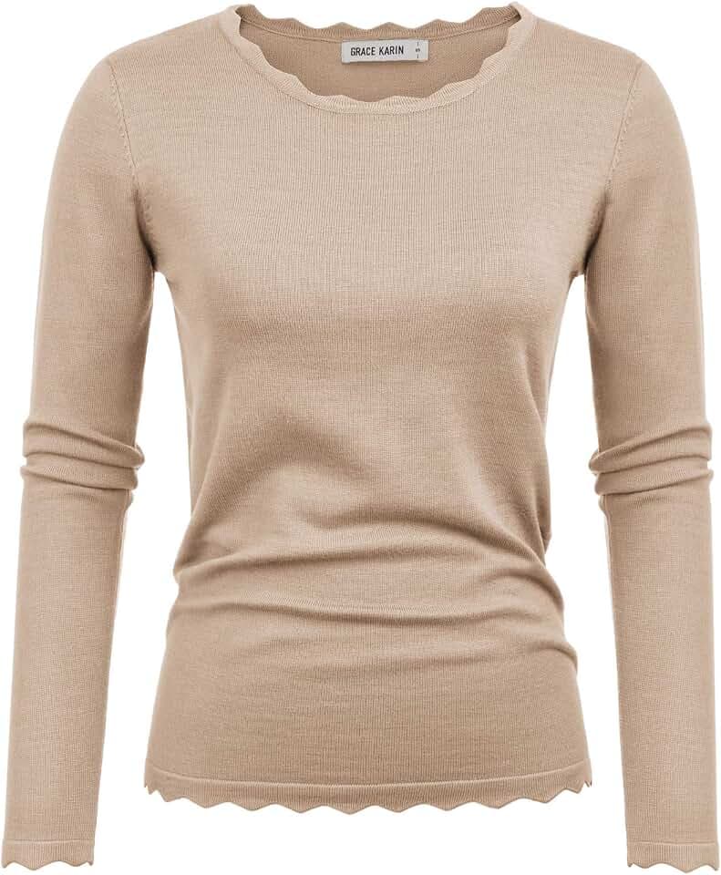 GRACE KARIN Damen Langarm Casual Pullover Einfarbige Rundhals Sweatshirt