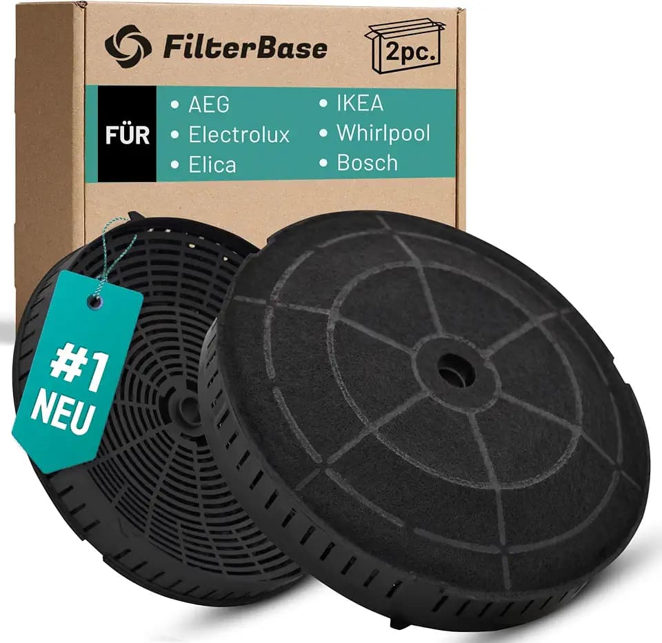 FilterBase® Aktivkohlefilter 2 Stück für AEG Electrolux 4055171138 4055217501 | Elica CFC0038668 Typ 57 CFC0140343 | Ikea NYTTIG FIL 440 | Whirlpool 48400008824 | Bosch 12020221 | Siemens 10005582