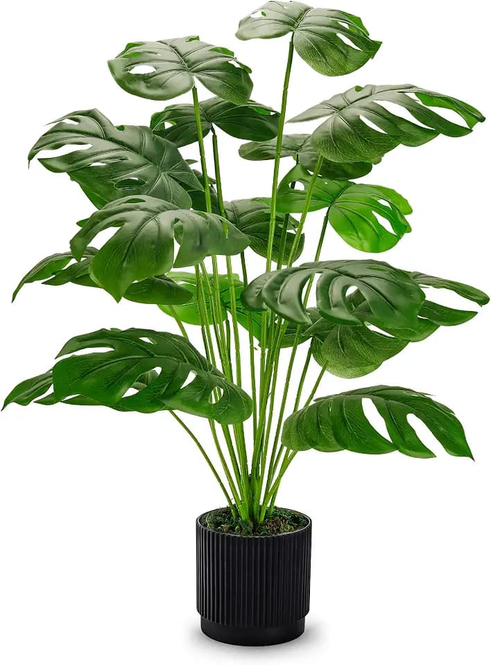 Der Rose 28" Fake Plants, Monstera Floor Plant, Black Pot for Office Decor