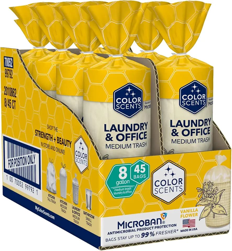 Color Scents 8 Gallon Trash Bags Twist Tie 360 Bags Vanilla Flower
