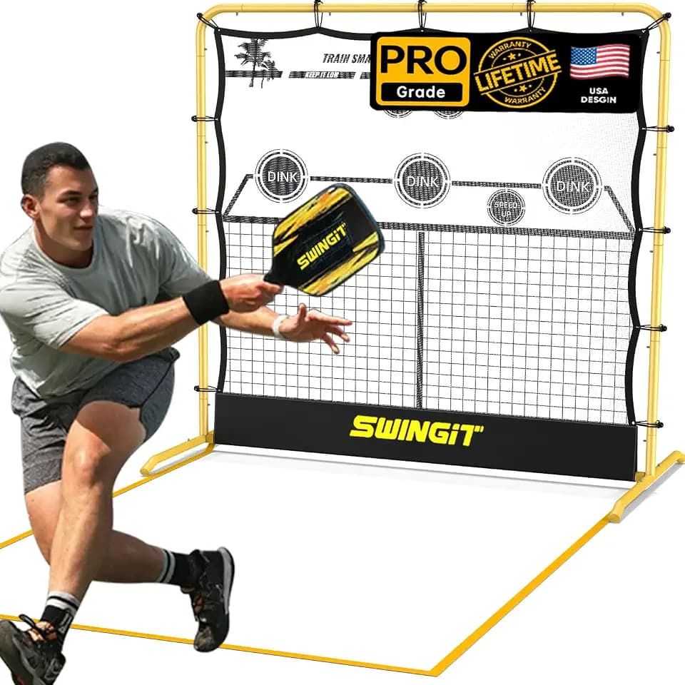 Portable Pickleball Rebounder Net with Kitchen Lines System, Solo Training Net System for Dinks, Volleys & Drives, Accuracy Trainer with Carry Bag, for Backyard