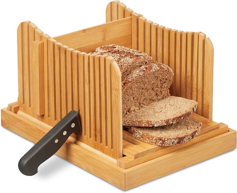 Relaxdays Brotschneidehilfe, verstellbare Schneidehilfe, Brot, natur