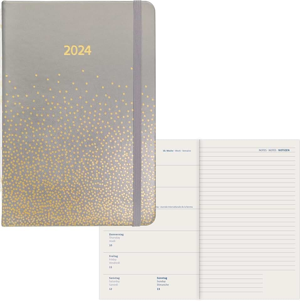 Idena 11054 - Terminkalender 2024, DIN A5, Sparkle grau, 192 Seiten, 1 Woche auf 1 Seite, Agenda, Wochenplaner