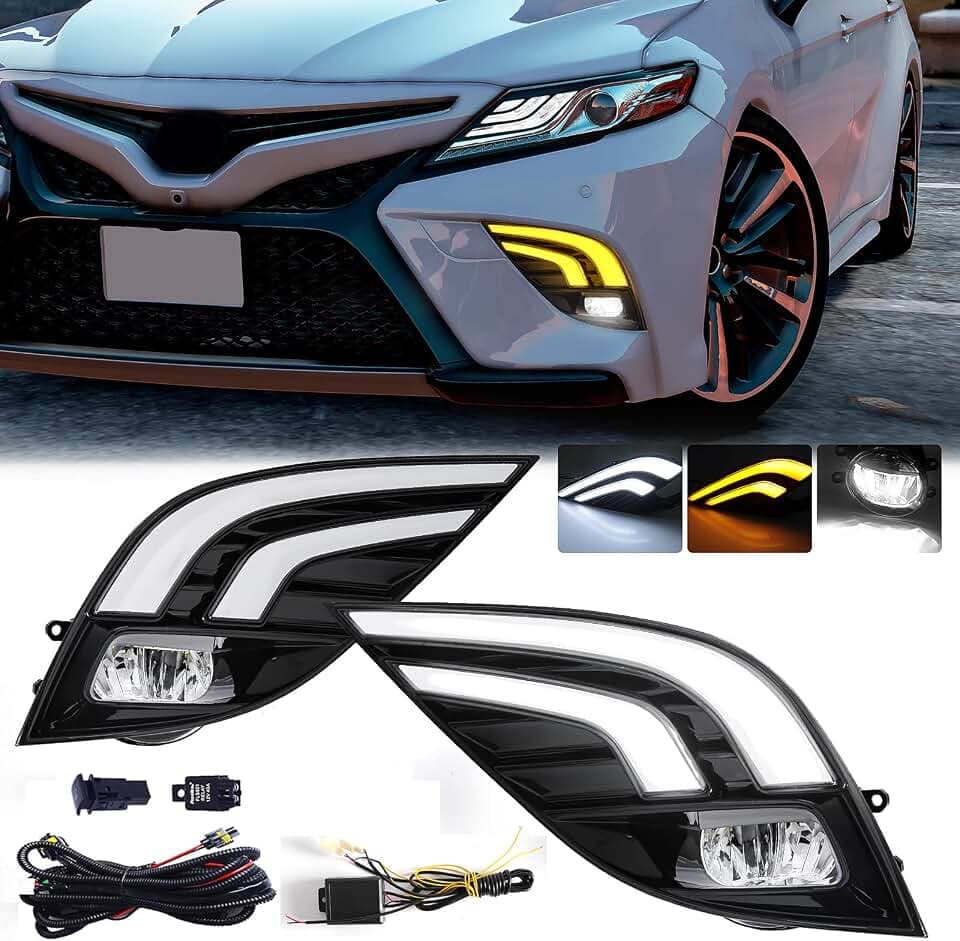 Daytime Running Light For Toyota Camry 2018 2019 2020 LED Fog Light Replacement Dual-Colors Light Assembly With LED Lamp Blub For Camry SE XSE