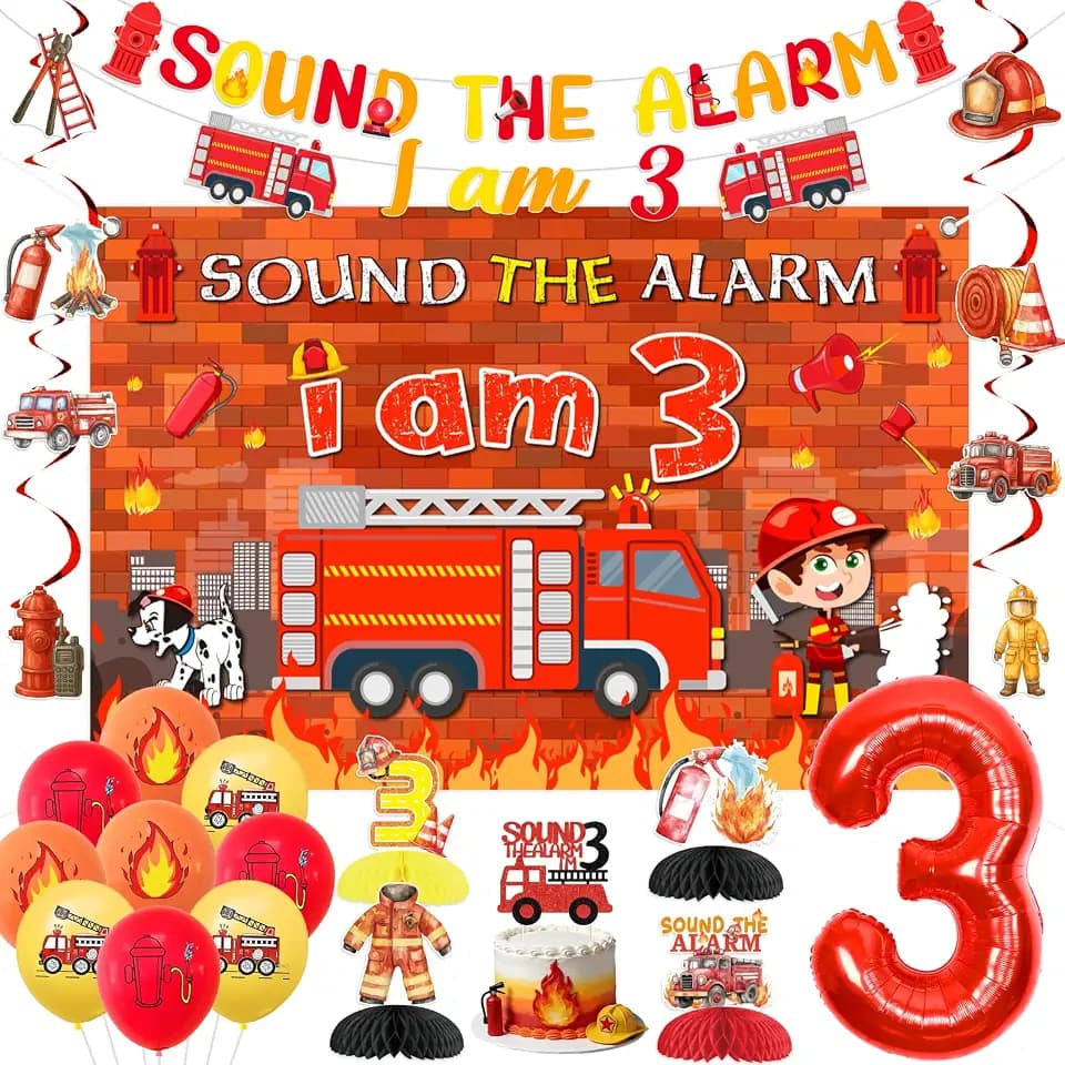 Fire Truck 3rd Birthday Decorations Backdrop Hanging Swirls for Boy