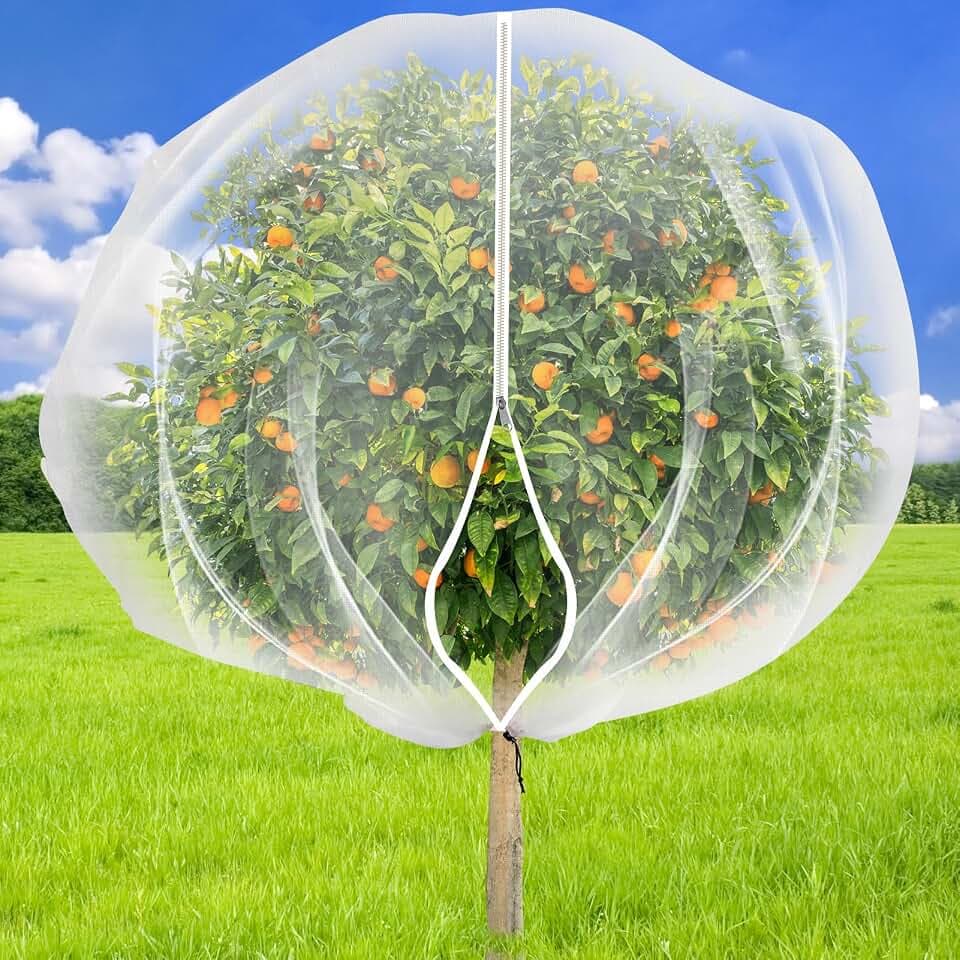 1 Pack 9.8 x 9.8 ft Fruit Tree Netting Covers with Zipper and Drawstring