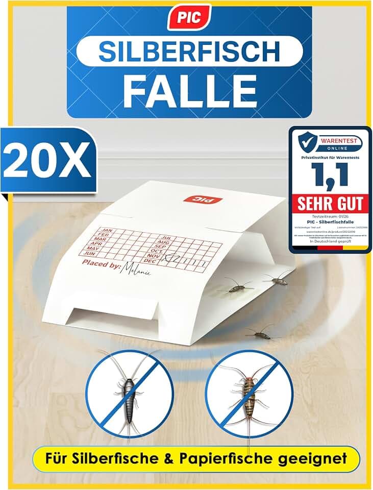 PIC Silberfischfalle 20 Stück, gegen Silberfische und Papierfische