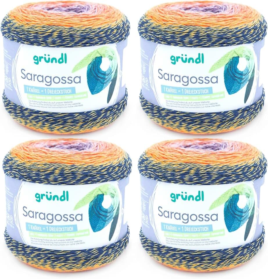 Gründl Wolle Saragossa (weiches Farbverlaufsgarn aus 50% Baumwolle und 50% Polyacryl, 250 g / 1000 m, Nadelstärke: 3 mm – 4 mm, 4 x 250 g), Sonnenaufgang Farbe